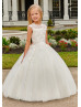 Cap Sleeves Ivory Lace Tulle Keyhole Back Fabulous Flower Girl Dress